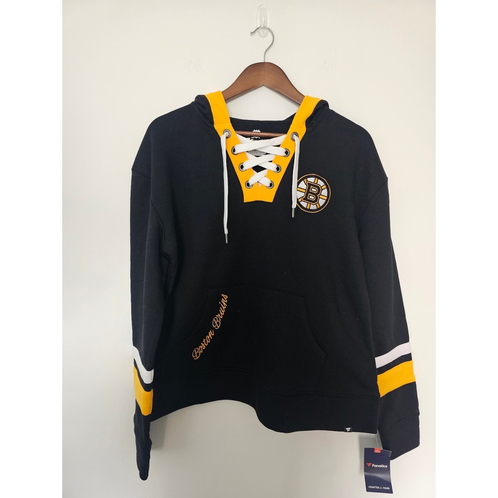 Sporty Boston Bruins Fanatics Lace Up Hoodie Womens Large Black NHL Fan Gear